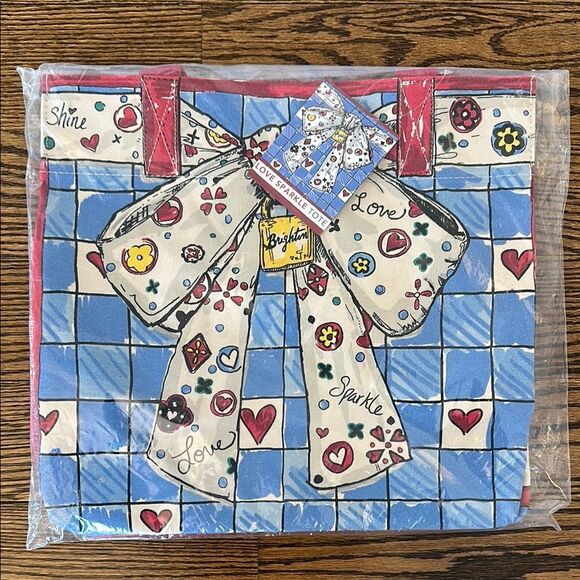 Brighton Love Sparkle Tote Bag Blue Red Cats Dogs Bow NWT Art Unique - Picture 5 of 7